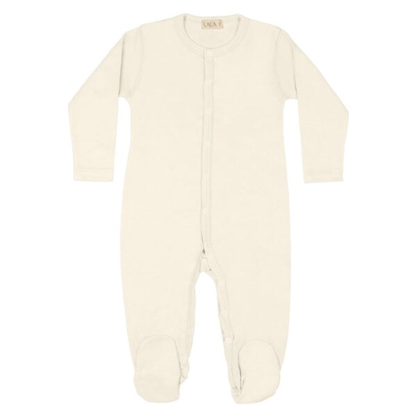 Baby basic footie in pima cotton with button - Crema - Lima Collection | UAUA Collections