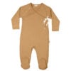 Baby kimono footie in pima cotton with bow - Mostaza - Lima Collection | UAUA Collections