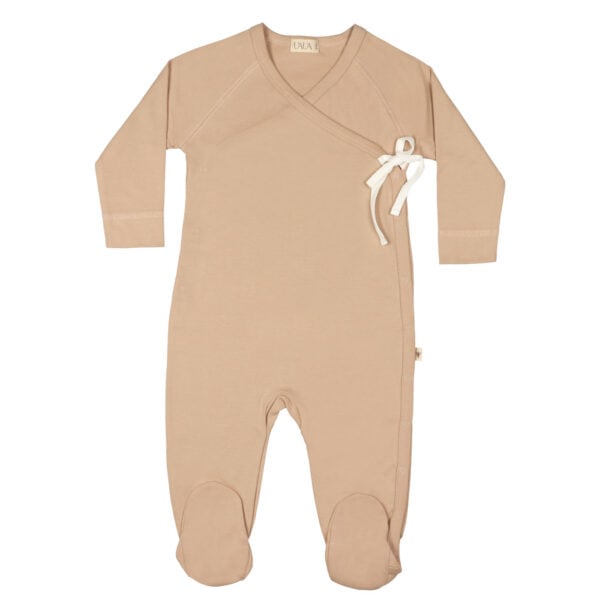 Baby kimono footie in pima cotton with bow - Rosado - Lima Collection | UAUA Collections