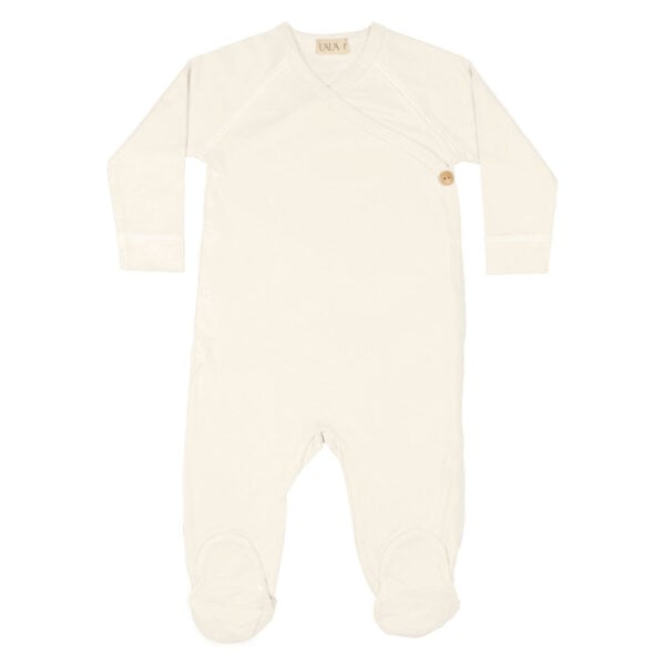Baby kimono footie in pima cotton with button - Crema - Lima Collection | UAUA Collections