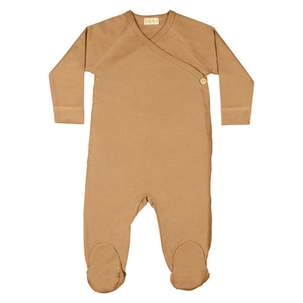 Baby kimono footie in pima cotton with buttons - Mostaza - Lima Collection | UAUA Collections