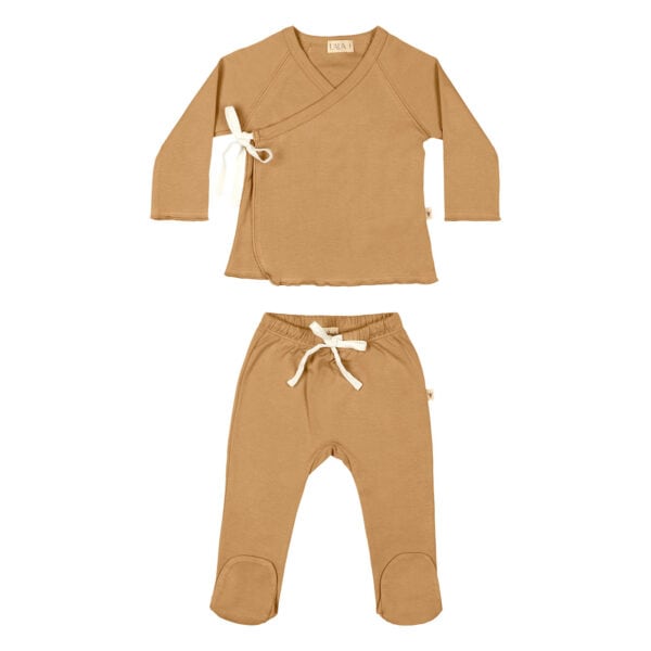 Baby & toddler kimono set with bow in pima cotton - Mostaza - Lima Collection | UAUA Collections
