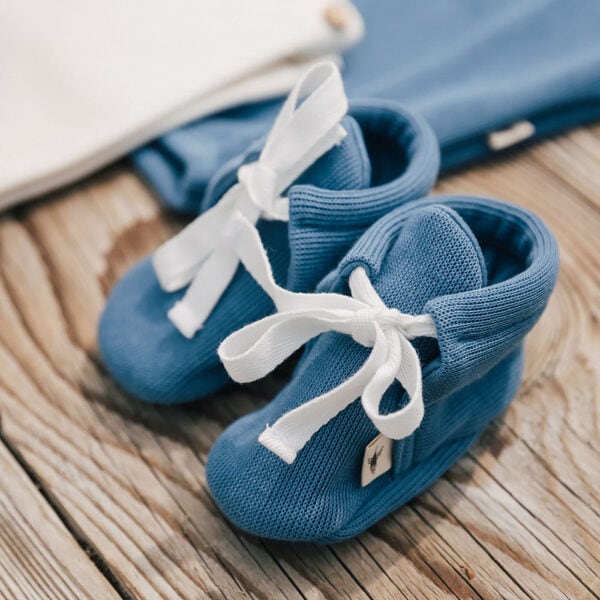 Baby booties in pima cotton - azul - cuzco collection | UAUA Collections