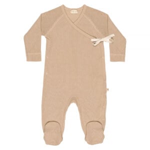 Baby kimono footie in pima cotton with bow - biscotti | UAUA Collections