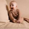 Baby wearing footie in pima cotton - biscotti - Puno Collection | UAUA Collections