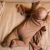 Baby wearing footie in pima cotton - biscotti - Puno Collection | UAUA Collections
