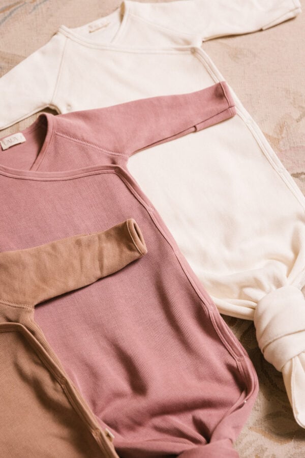Three baby gowns in pima cotton - hibisco, perla & biscotti - Puno Collection | UAUA Collections