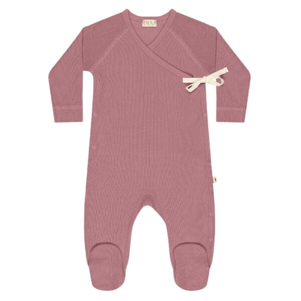 Kimono footie with bow in pima cotton - hibisco - Puno Collection | UAUA Collections